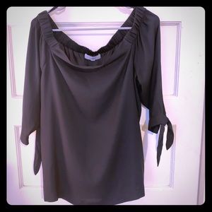 Off the shoulder black blouse with tie arms